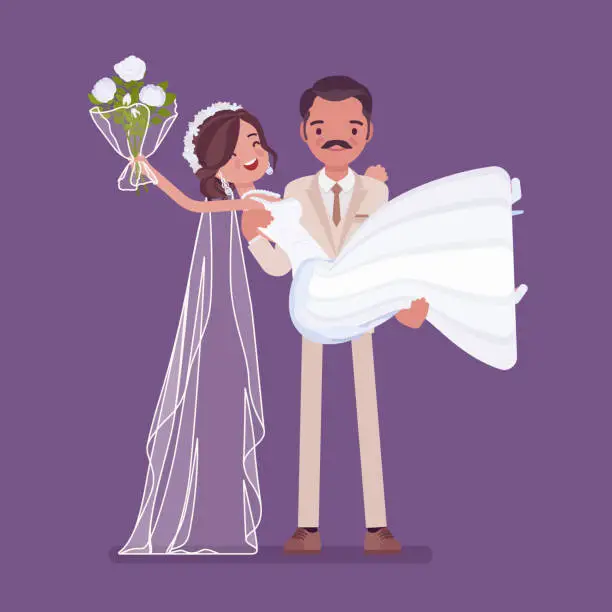 Vector illustration of Groom carrying bride on wedding ceremony
