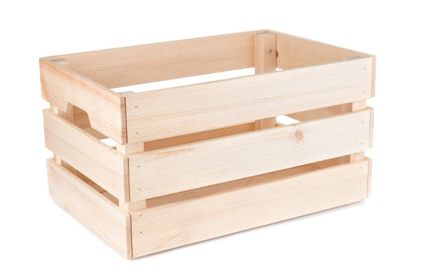 istock Empty wooden box close up isolated on white background 1140987833