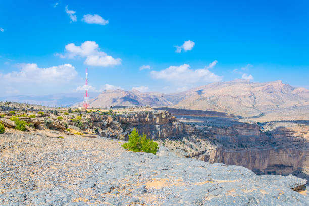 vista do "a garganta grande de médio oriente" na montanha de jebel shams em oman - 3409 - fotografias e filmes do acervo