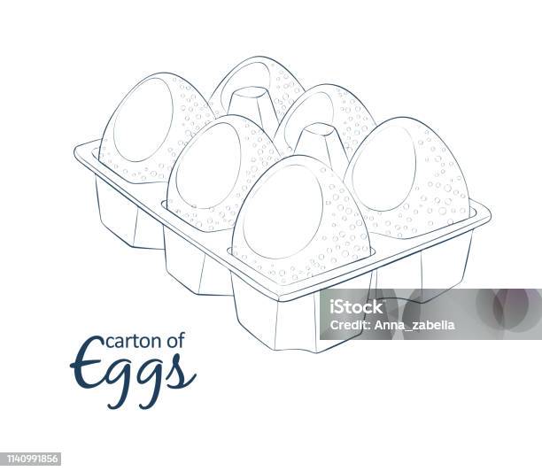 6 Quả Trứng Gà Trong Biểu Tượng Thùng Carton Minh Họa Thực Phẩm Vector Hoạt  Hình