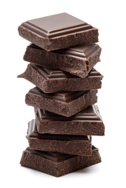 istock Dark organic chocolate pieces isolated on white background 1140996355