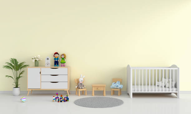 istock Yellow child bedroom interior for mockup, 3D rendering 1140999964