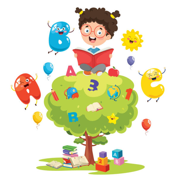 ilustrações de stock, clip art, desenhos animados e ícones de vector illustration of children education concept - preschooler plant preschool classroom