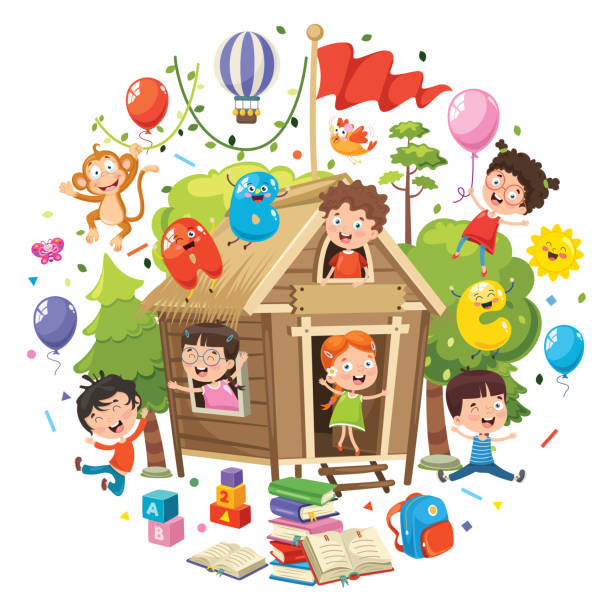 ilustrações de stock, clip art, desenhos animados e ícones de vector illustration of children education concept - preschooler plant preschool classroom