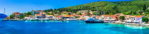 Photo of Greek holidays - beautiful Fiskardo village and port with great becahes, Kefalonia island