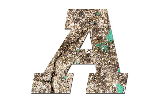 Letter A alphabet with old  wall on white background