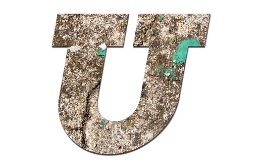 Letter U alphabet with old  wall on white background