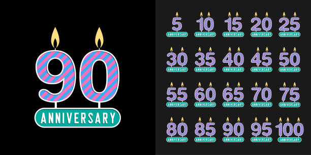 illustrazioni stock, clip art, cartoni animati e icone di tendenza di set di logotipo anniversario. festa dell'anniversario con candela di compleanno. - number 45