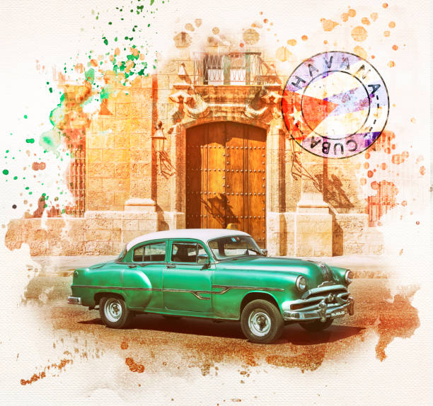istock Vintage green oldtimer car driving through Old Havana Cuba 1141005549