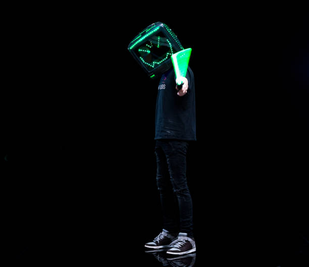 istock Amazing robot man with LED lights as face 1141007364