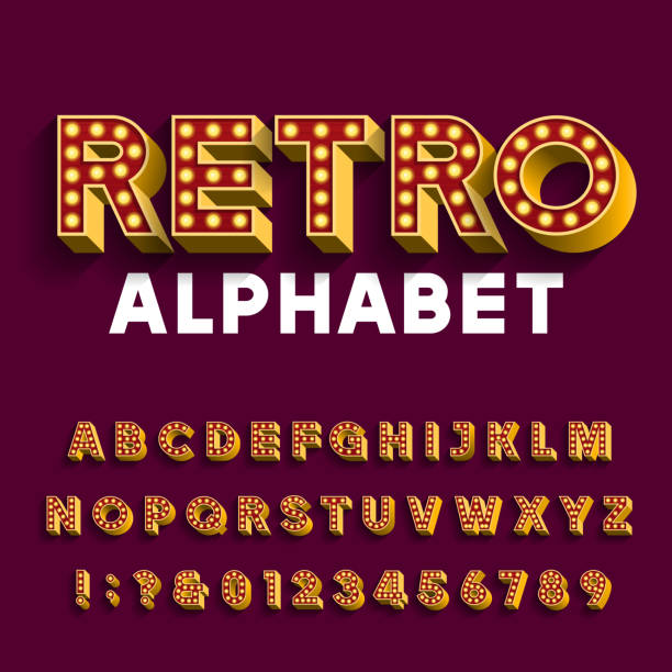 istock Retro light bulb alphabet font. 3D letters with light bulbs and long shadows. 1141009296