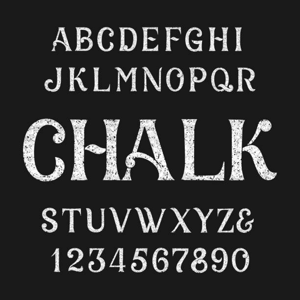 Chalk alphabet font. Handwritten uppercase letters and numbers. Chalk alphabet font. Handwritten uppercase letters and numbers. Stock vector typescript. blackboard texture stock illustrations