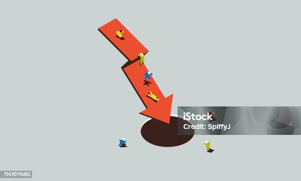Business Failure Or Loss Stock Illustration - Download Image Now - Moving Down, Hole, People