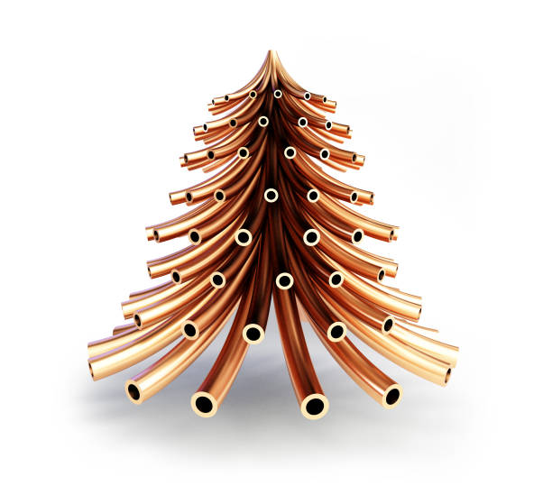 Christmas tree of copper pipes on a white background 3D illustration, 3D rendering stock photo