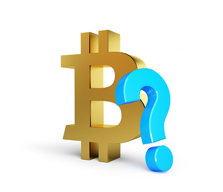 bitcoin with question mark on a white background 3D illustration, 3D rendering