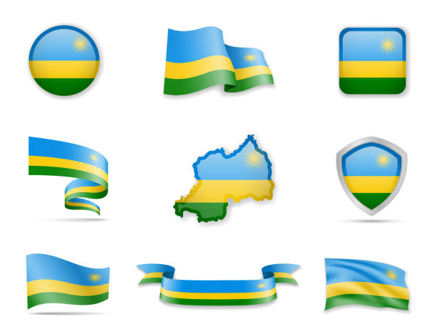 illustrazioni stock, clip art, cartoni animati e icone di tendenza di raccolta bandiere ruandesi. illustrazione vettoriale set flag e struttura del paese. - ruanda