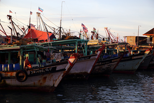 Fishing boats of various types of at Kota Kinabalu, Malaysia on October 15th, 2016. The fertile waters produce a variety of seafood which are sold at the local Philippine fish market