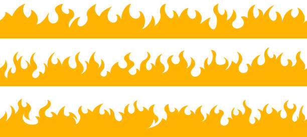 Fire flame frame borders Cartoon fire flame frame borders. Seamless orange fire border flame stock illustrations