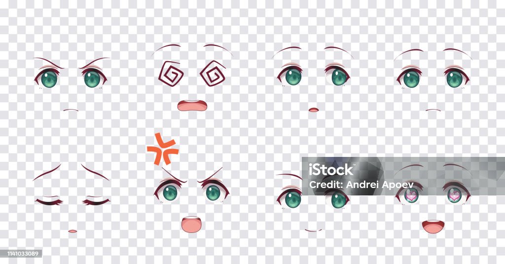 Emoções olhos de anime (mangá) meninas imagem vetorial de Apoev© 237541618