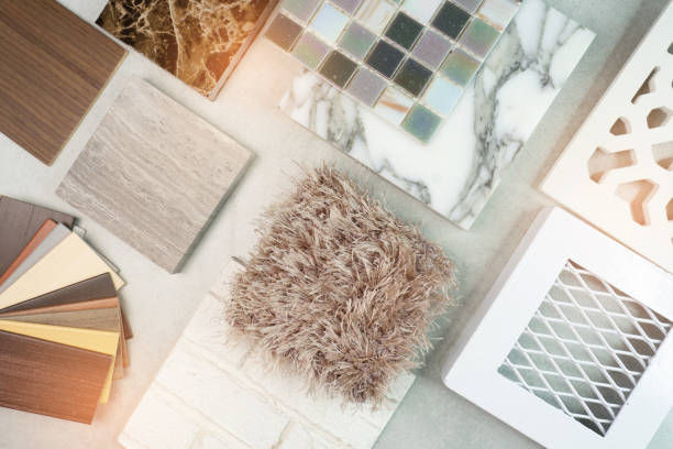 istock Samples of material, wood , on concrete table.Interior design select material for idea. Decoration idea concept . 1141033830