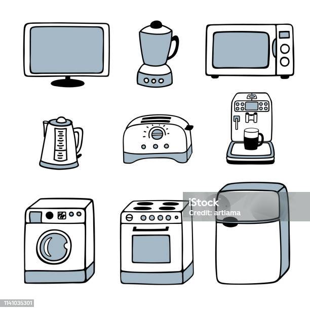 Home Appliances Icons Set Stock Illustration - Download Image Now - Microwave, Blender, Coffee Maker