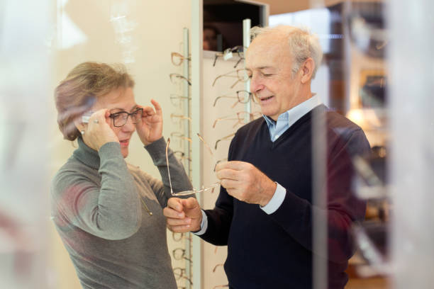 istock Senior couple in an eyewear store 1141036509