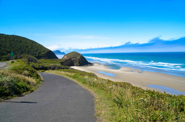 istock Pacific ocean and Oregon coast/beach - sand,, surf,, and dense forests 1141036708