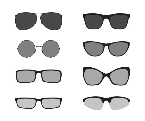 Glasses icons set Glasses icons, isolated on white background. Black silhouettes of modern glasses aviator glasses stock illustrations