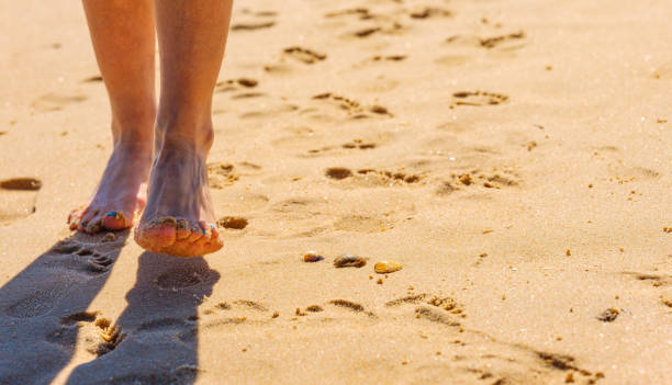 istock Footprints in the sand at the sea 1141041139
