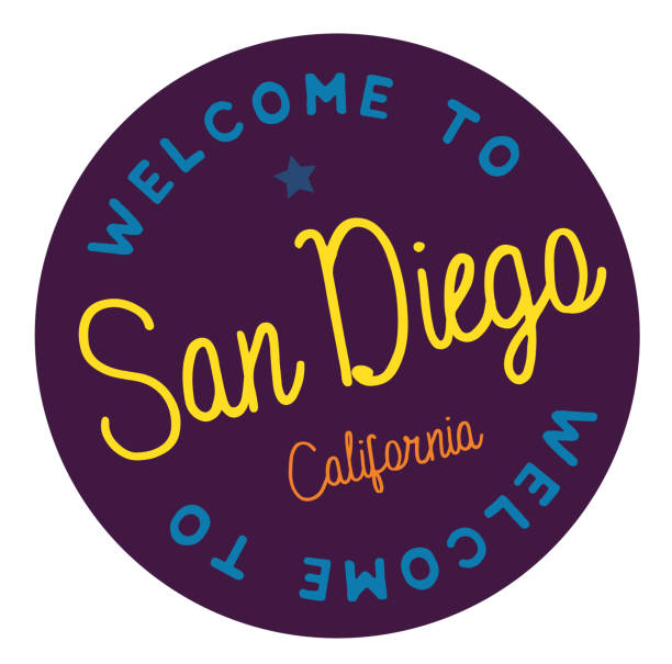 ilustrações de stock, clip art, desenhos animados e ícones de welcome to san diego california - label travel san diego california california