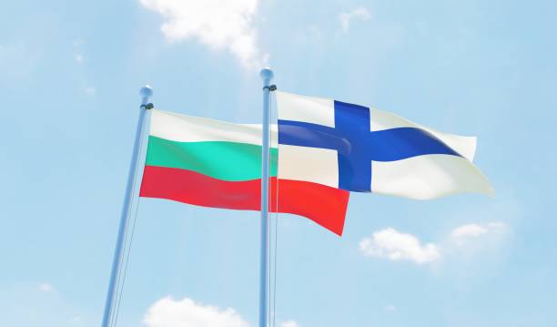 istock Finland and Bulgaria, two flags waving against blue sky 1141043203