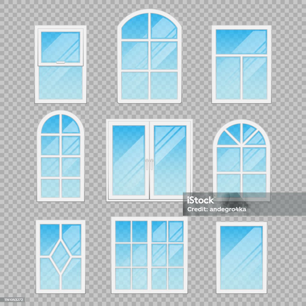 Modern Transparent Windows Different Forms Realistic Vector Set Stock ...