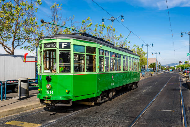 view of the historical cable car from milan (italy) in the street of  san franscisco , usa
