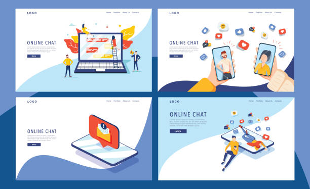 virtual relationship vector illustration concept,group of people chat on social media , people typing on smartphone virtual relationship vector illustration concept,group of people chat on social media , people typing on smartphone can use for, landing page, template, ui, web, mobile app, poster, banner, flyer user profile illustration stock illustrations