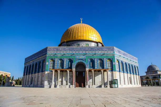 Stunning gold and blue tiles of Al Aqsa Mosque on Jerusalem Temple Mount