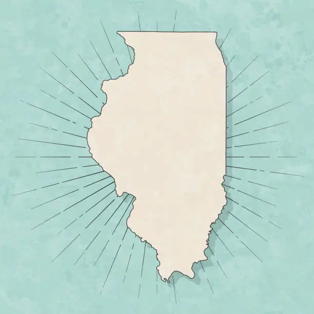 Vector illustration of Illinois map in retro vintage style - Old textured paper