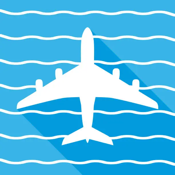 Vector illustration of Airliner Flying Over Ocean