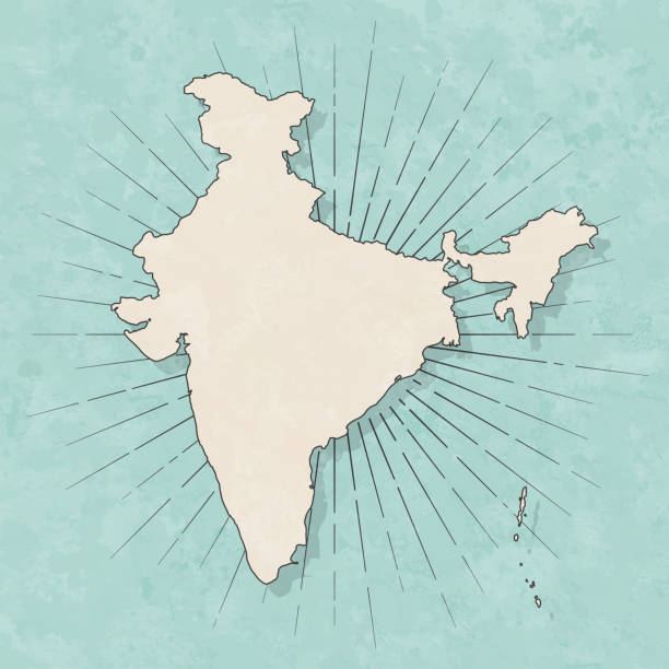 レトロなヴィンテージスタイルでインドの地図-古い質感の紙 - beige sunbeam dirty design点のイラスト素材／クリップアート素材／マンガ素材／アイコン素材