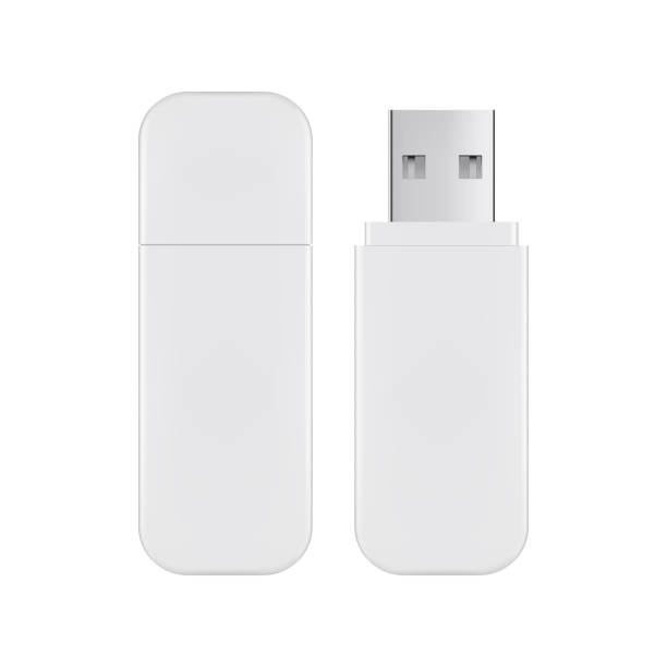 USB flash drive mockup isolated on white background USB flash drive mockup isolated on white background. Vector illustration usb stick stock illustrations