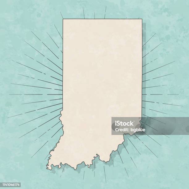 Indiana Map In Retro Vintage Style Old Textured Paper Stock Illustration - Download Image Now