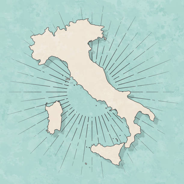 이탈리아 지도 레트로 빈티지 스타일-오래 된 질감 종이 - beige sunbeam dirty design stock illustrations