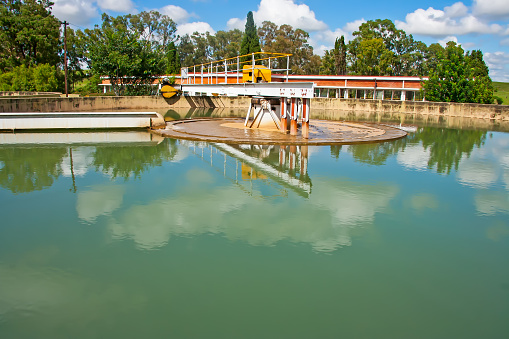 Primary water treatment clarifier at old water treatment plant, South Africa