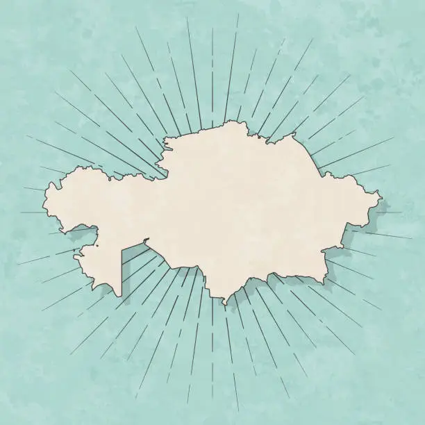 Vector illustration of Kazakhstan map in retro vintage style - Old textured paper