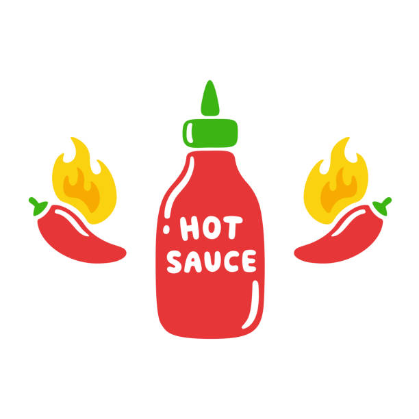 ilustraciones, imágenes clip art, dibujos animados e iconos de stock de botella de salsa caliente - pimienta
