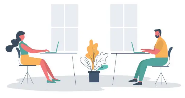 Vector illustration of Office workers in the workplace. Business icon