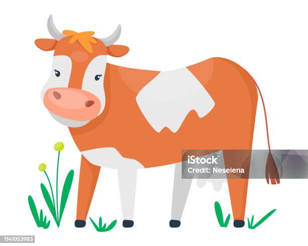 Adorable Cute Cow Vector Design For Milky Pack Or Illustration For Children Cartoon Flat Style Stock Illustration - Download Image Now