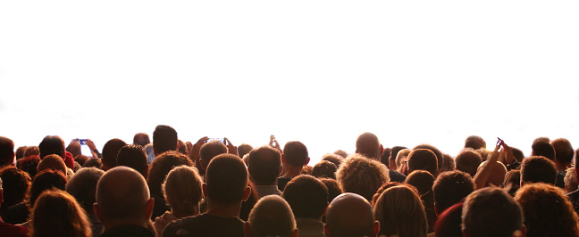 people and the customizable white background during a live event