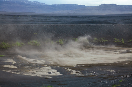 Dust storm at Skeidararsandur  outwash plain or sandur, a vast expanse of glacial sediments in Eastern Iceland Scandinavia