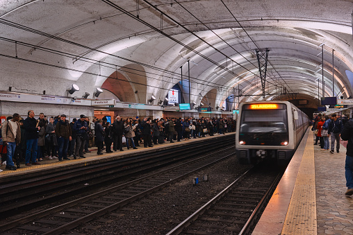 Italy, Rome, February 19/ 2019, People await the coming Rome subway