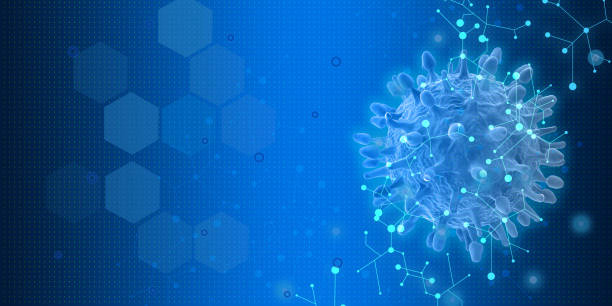 медицинский символ изображения на высокотехнологичных синий фон - influenza a virus стоковые фото и изображения
